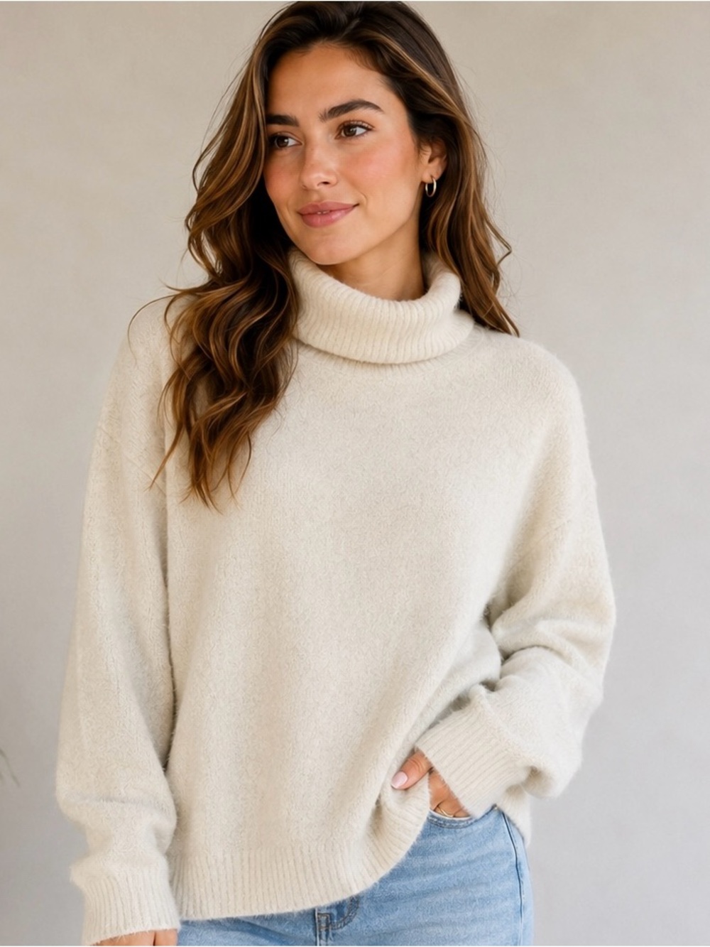 Aritzia Wilfred Free Ivory Bouclé Turtleneck Sweater XS - Picture 1 of 7